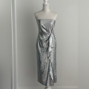 Rachel Zoe Shimmering Silver Strapless Dress